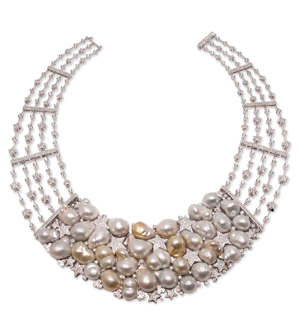 N002 - South Sea Baroque Pearls - Multi Color - Brilliant Cut Diamonds ...